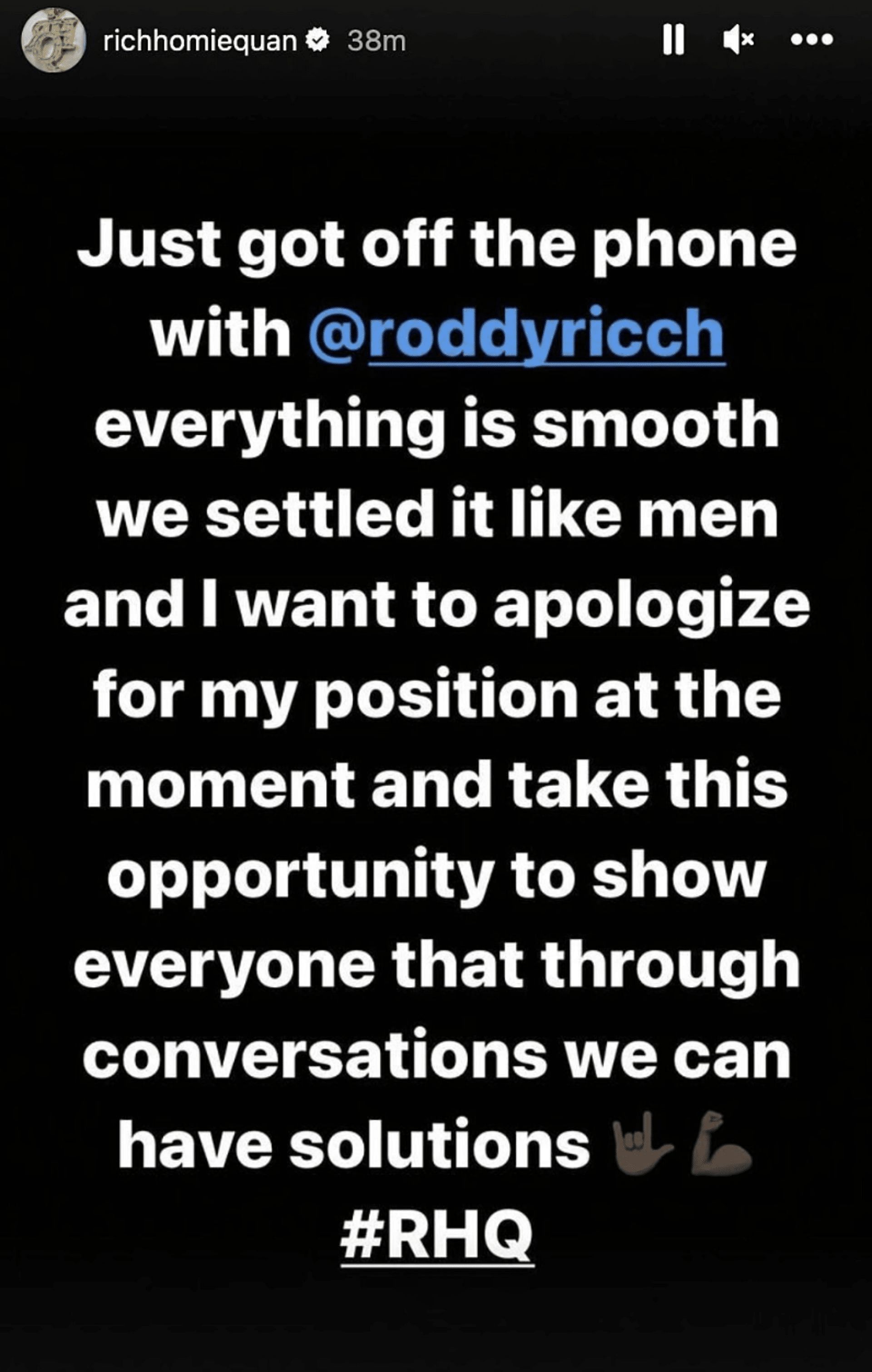 Rich Homie Quan apologised to Roddy Rich and posted an Instagram story informing the same. (Image via Instagram)